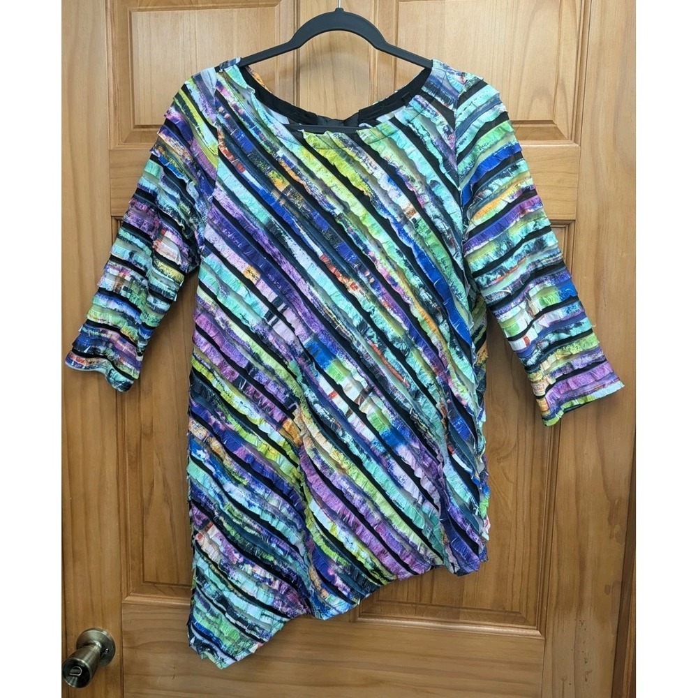 IC By Connie K Women's Medium 3/4 Sleeves Blouse A Symmetrical Hem Pullover - Picture 1 of 8